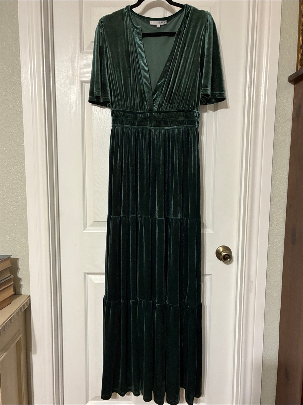 Baltic Born Dark Green Velvet V-Neck Maxi Dress